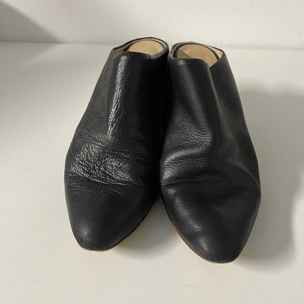 The Shoe Box Black Slip On Leather Almond Toe Mule Block 3